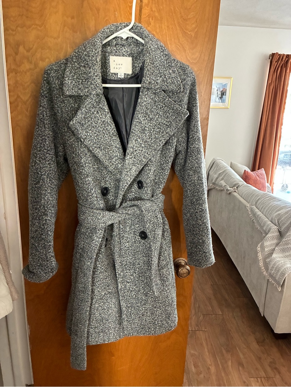 a new day Gray Double-Breasted Belted Trench Coat